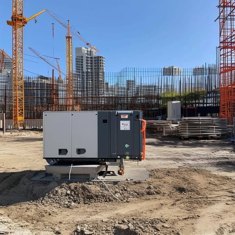industrial compressor in construction yard with IoT GPS tracker attached to it