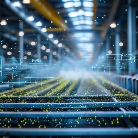 polluted production facility with small particles in the air and dangerous substances, air quality IoT monitoring